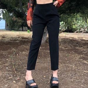 Faux suede high waisted black tapered pleated pants